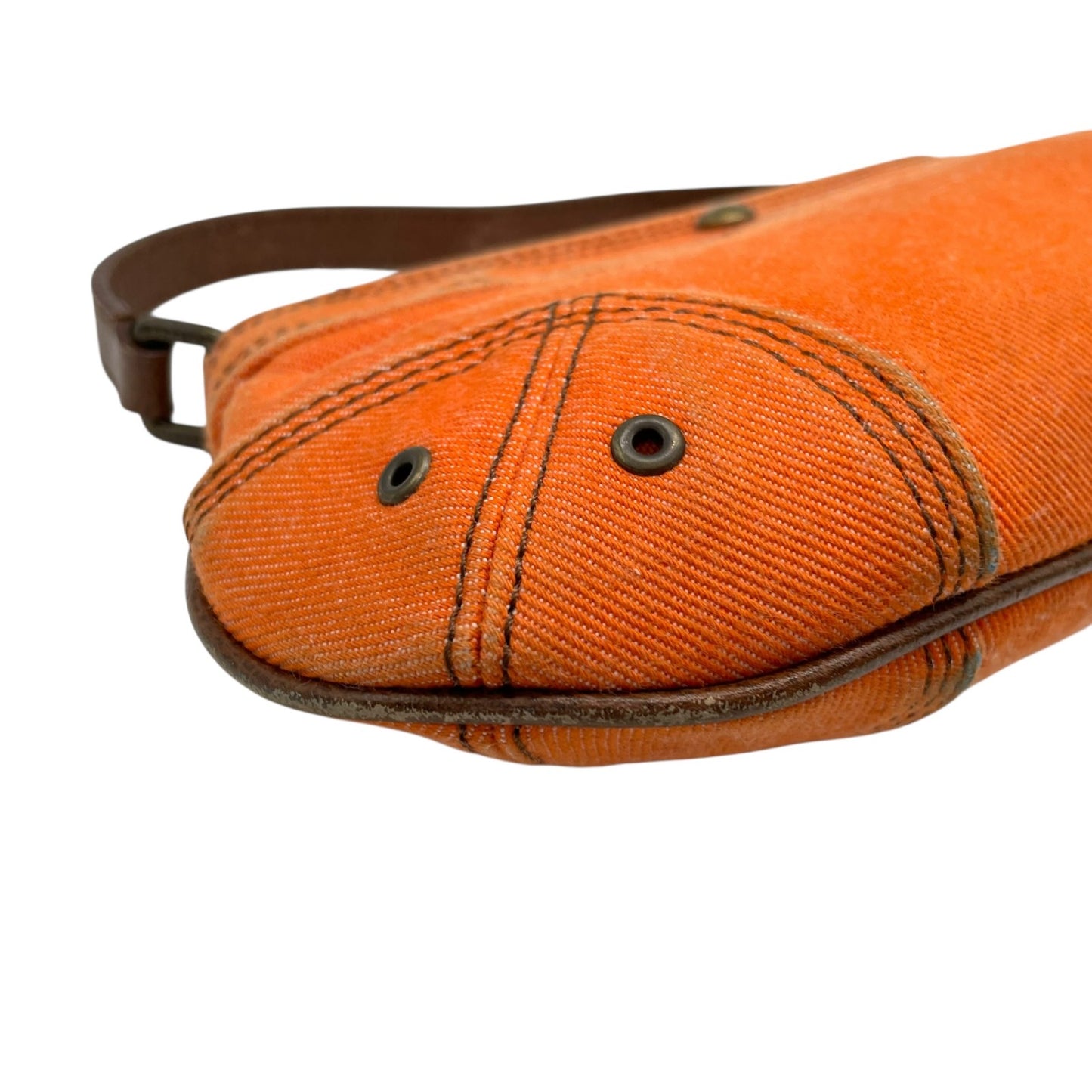 BURBERRY BLUE LABEL バーバリーブルーレーベル アクセサリーポーチ ミニハンドバッグ ホースロゴ オレンジ 茶 ブラウン キャンバス レザー ゴールド金具 Y2K レディース U9