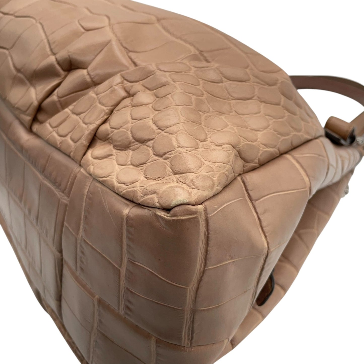 コーチ COACH ショルダーバッグ クロコ型押しレザー ベージュ シルバー金具 ホーボー トート T3