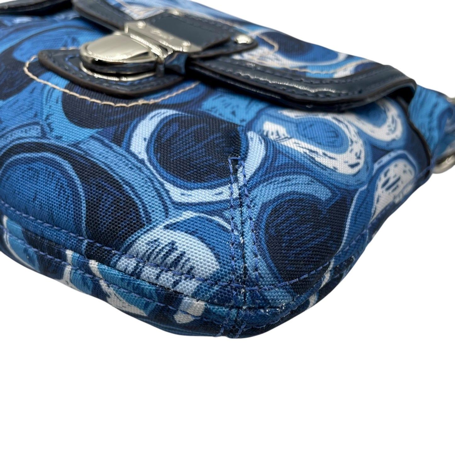 美品 コーチ COACH ハンドバッグ ショルダーバッグ シグネチャー アート柄 ダブルポケット 青 ブルー Y2K 00s S90