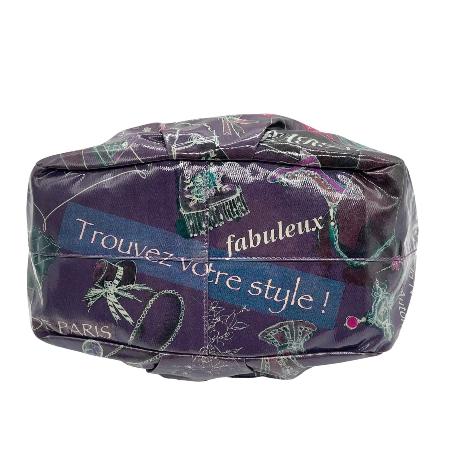 シンクビー Think Bee! ハンドバッグ トートバッグ パリ柄 エッフェル塔 ロゴ プリント 光沢 黒 ブラック レディース S90