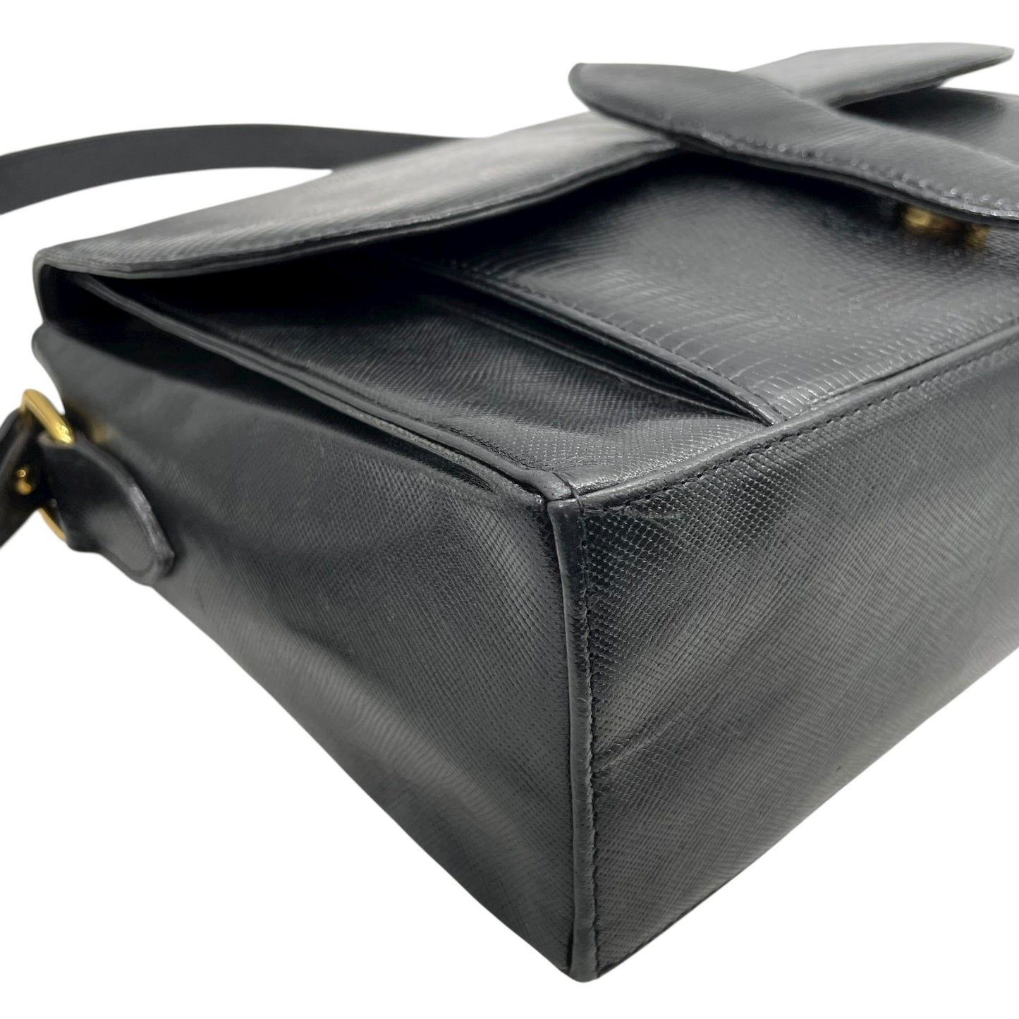 美品 イヴ サンローラン YVES SAINT LAURENT 型押し ショルダーバッグ 黒 ブラック レザー ヴィンテージ 金金具 ゴールド金具 K7