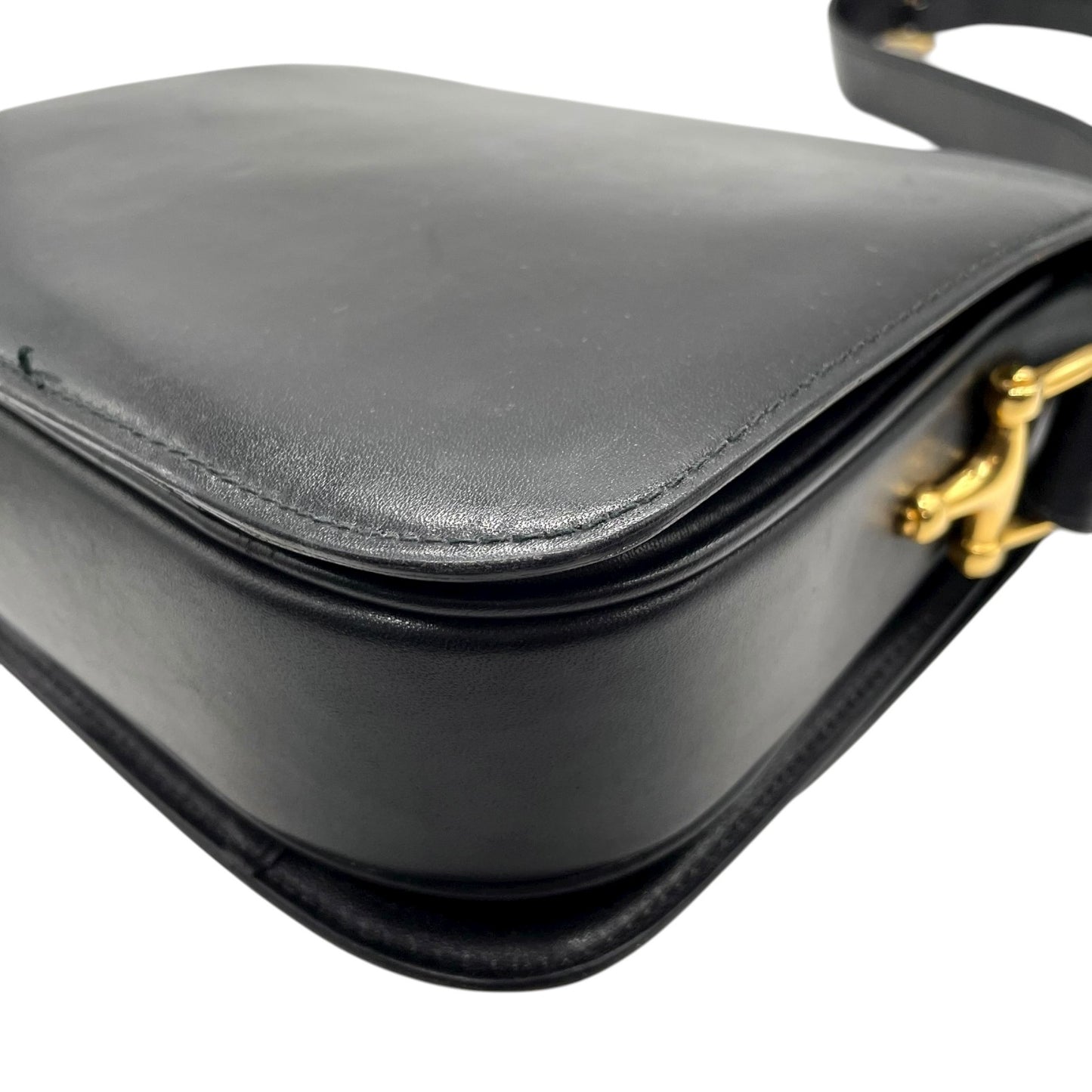 美品 セリーヌ CELINE ホースロゴ ホースキャリッジ金具 ショルダーバッグ 黒 ブラック レザー ヴィンテージ 馬車金具 金金具 ゴールド K5