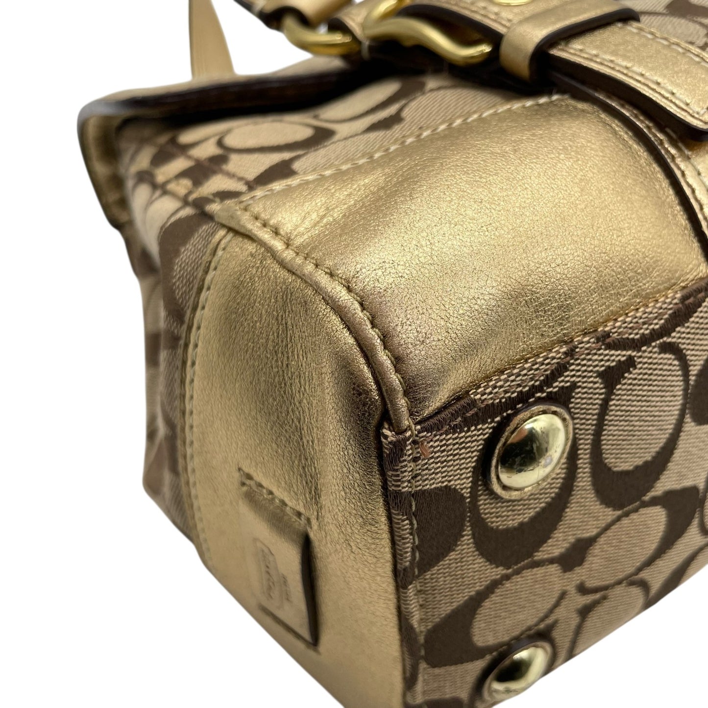 コーチ COACH シグネチャー キャンバス×レザー ハンドバッグ 金金具 ゴールド金具 トートバッグ 美品 S51