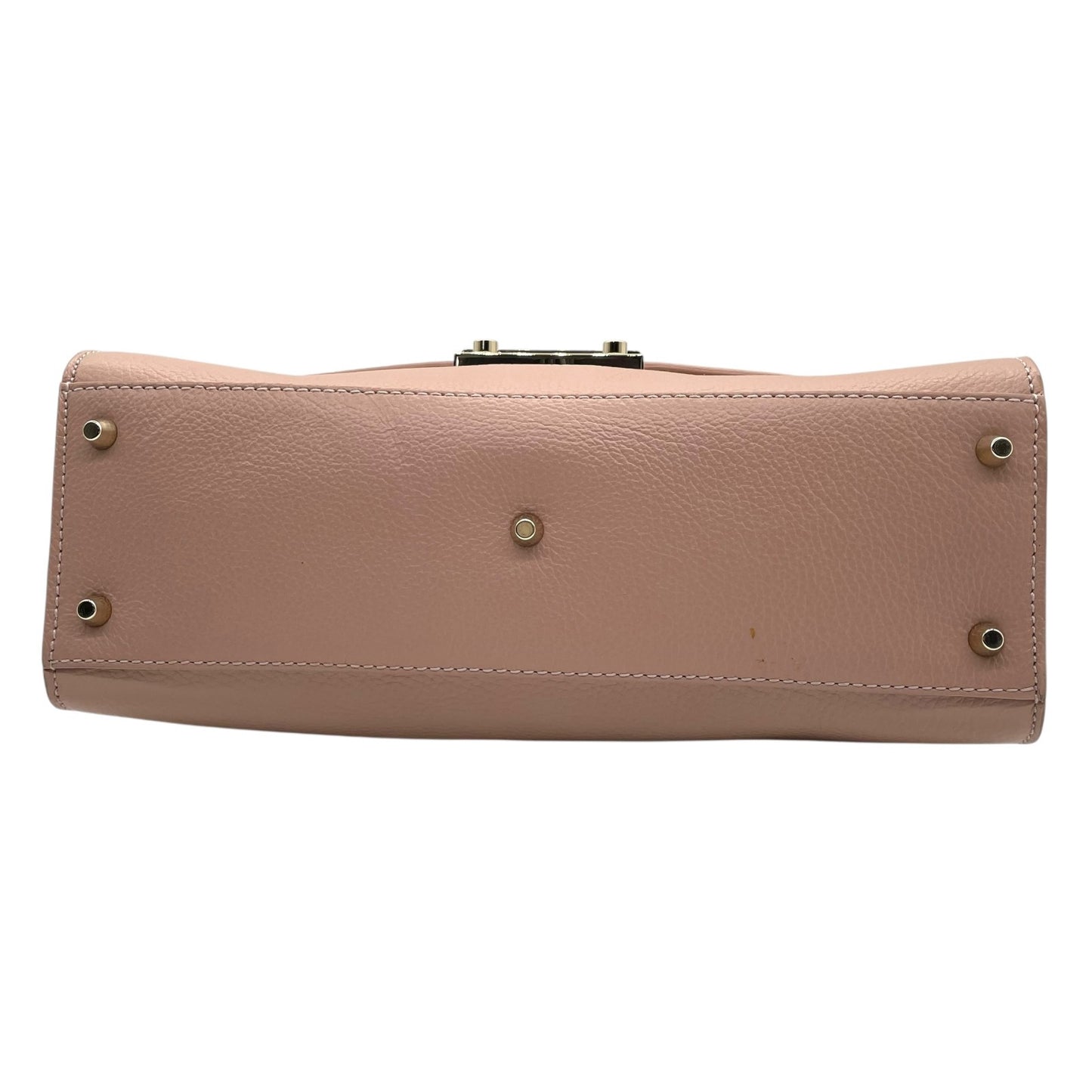 美品 フルラ FURLA メトロポリス トップハンドルバッグ ピンクベージュ レザー 金金具 ゴールド 2WAY ショルダー付き S56