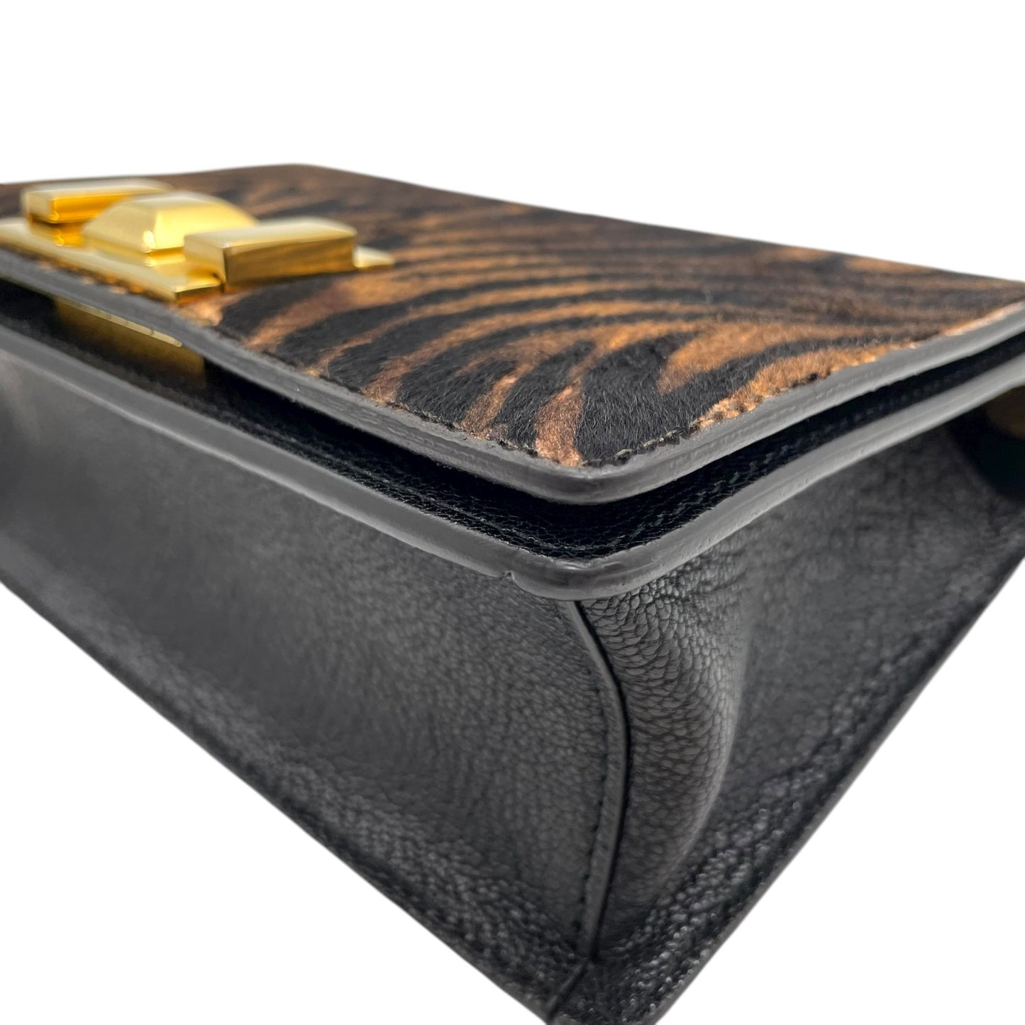 フルラ FURLA ハラコ レザー チェーンショルダーバッグ ゼブラ柄 アニマル柄 茶色 ブラン 金金具 ゴールド金具 ミニバッグ C14