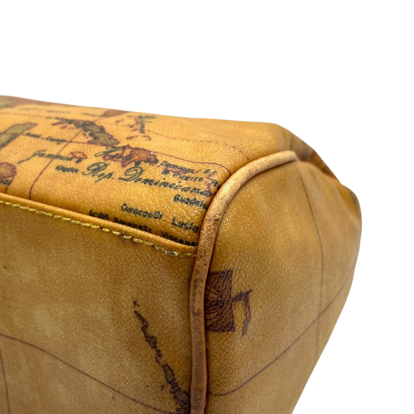 プリマクラッセ PRIMA CLASSE 地図柄 ボストンバッグ ミニボストン 2WAY PVC レザー ショルダー付き 茶色 ブラウン T4