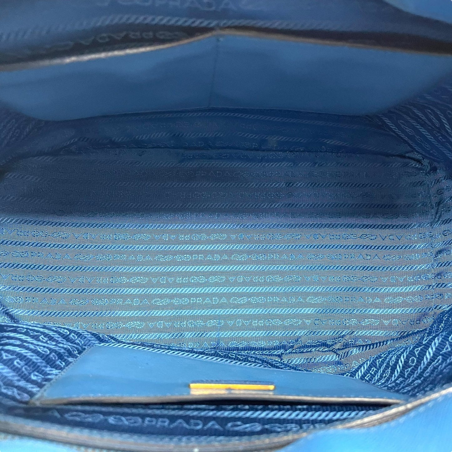 極美品 プラダ PRADA ガレリア ハンドバッグ トートバッグ 2way ショルダーバッグ サフィアーノレザー 三角ロゴ ブルー ゴールド金具 ハンドバッグ メンズ レディース A