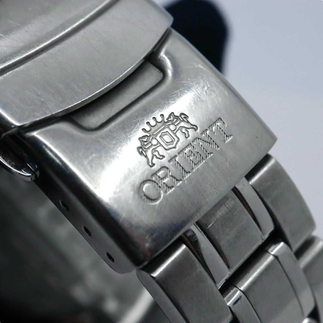 【美品】 orient オリエント キングマスター 腕時計 ER14-C2 自動巻き 21石 ダイバーズデザイン 10気圧防水 メンズ アナログ ホワイトダイヤル シルバー 回転ベゼル スポーツウォッチ ステンレス G2