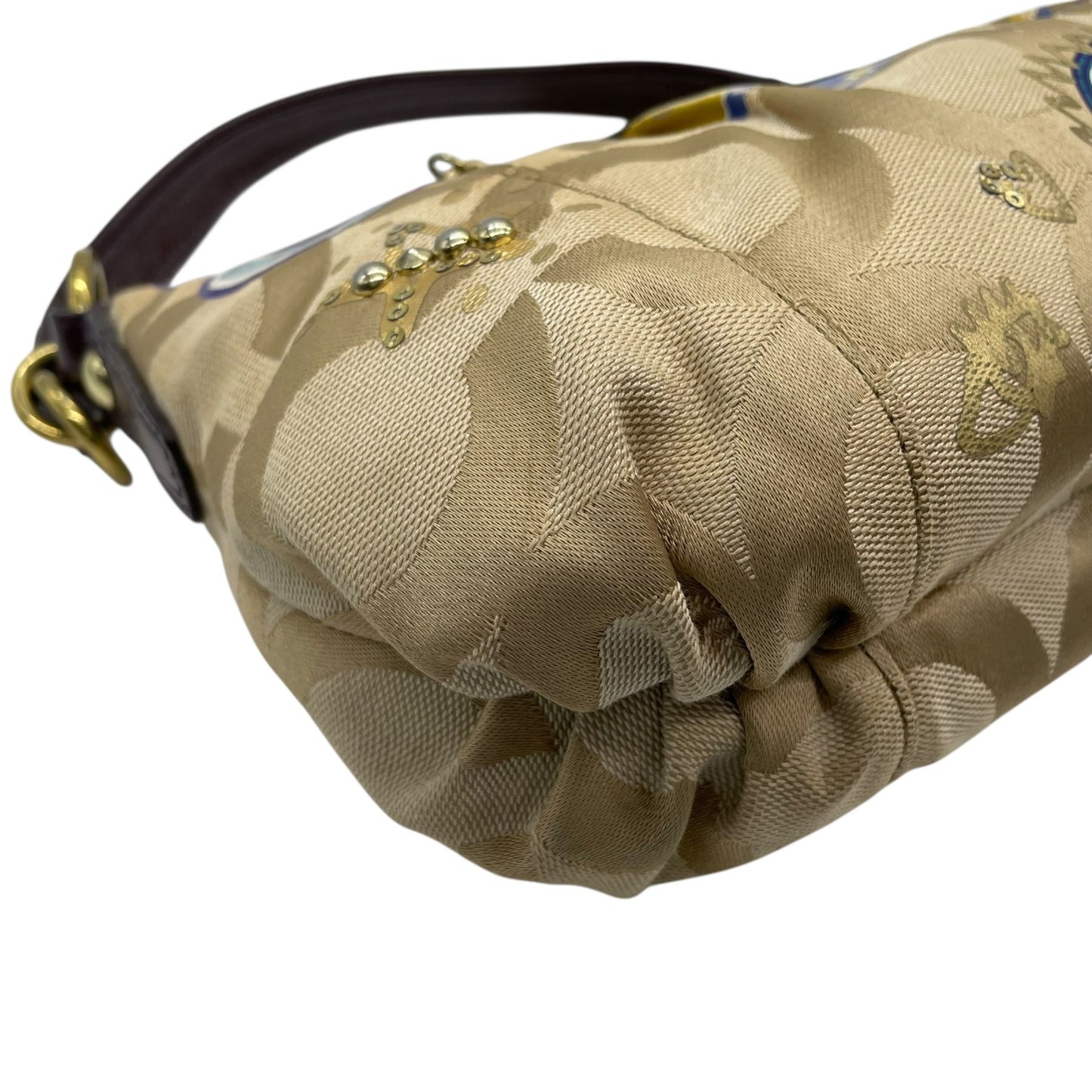 コーチ COACH 2WAY ハンドバッグ ショルダーバッグ ポピー オプアート シグネチャー ベージュ マルチカラー キャンバス ゴールド金具 ロゴチャーム付き 手提げ 斜め掛け可 レディース T1