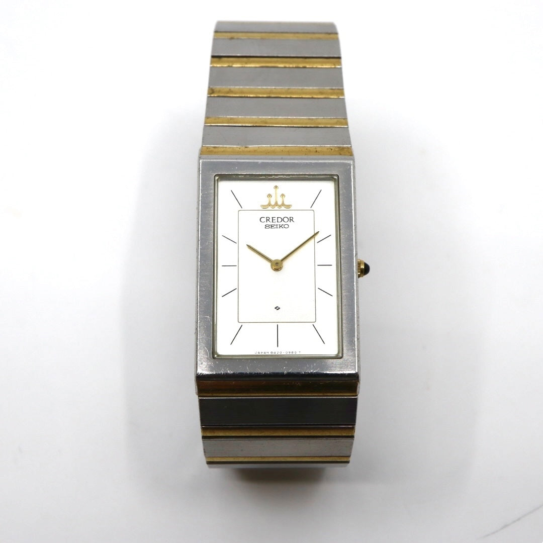 美品 電池交換済 クリーニング済 セイコー クレドール SEIKO CREDOR 8420-6400 腕時計 レディースウォッチ スクエア コンビ SS 22Kベゼル クォーツ シルバー文字盤 アナログ エレガント クラシック ドレスウォッチ 稼働品 G3
