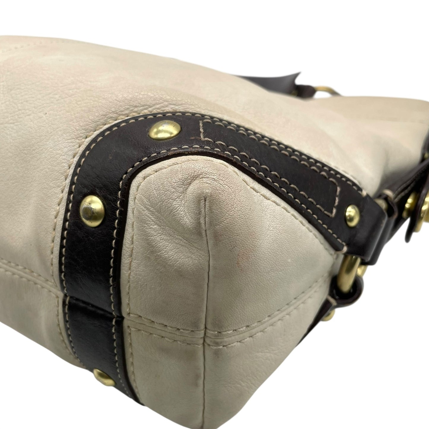 COACH コーチ カーリー ショルダーバッグ ワンショルダー セミショルダー ハンドバッグ レザー アイボリー ブラウン 茶 ゴールド金具 10615 ターンロック ベルト 肩掛け可 レディース T4