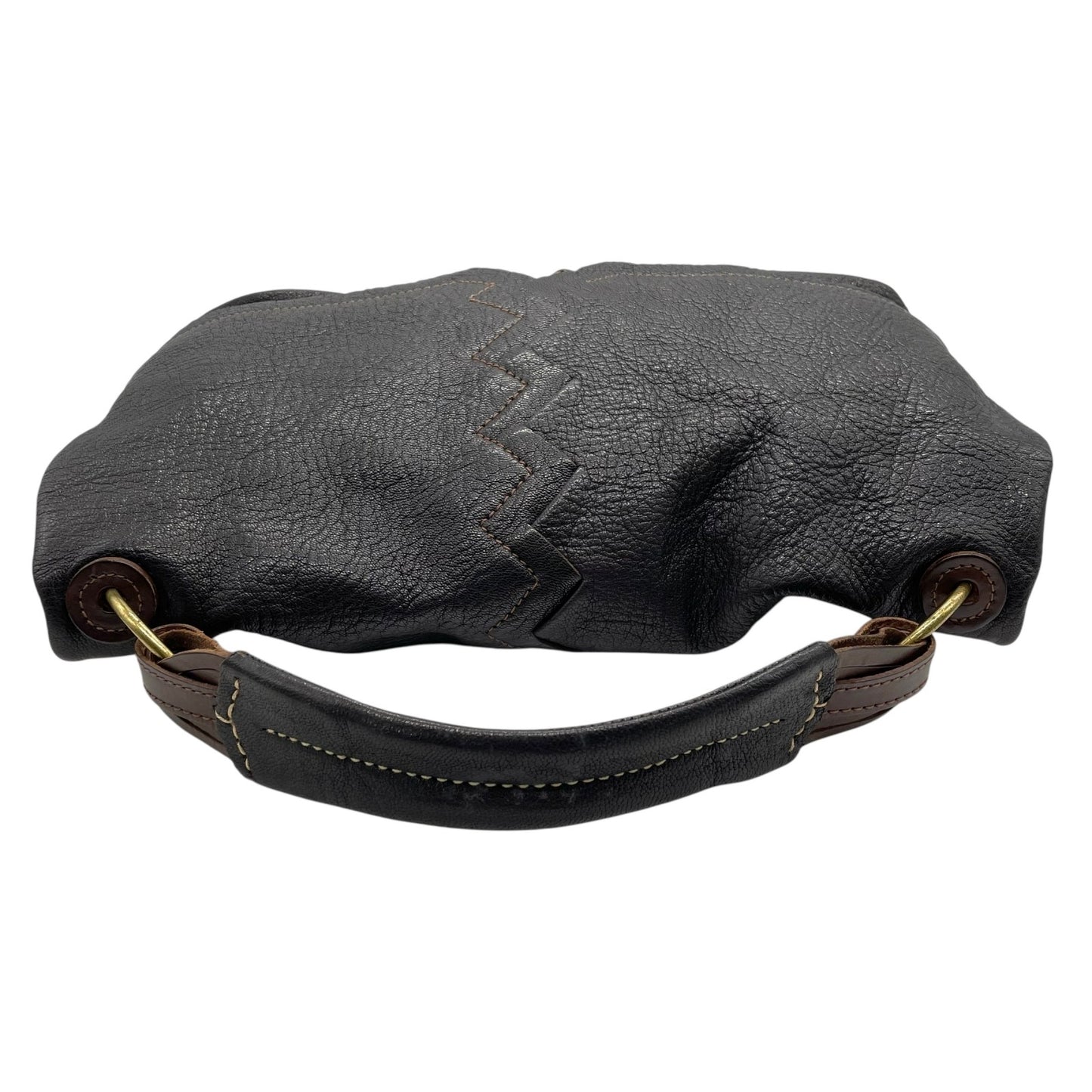 美品 genten ゲンテン ハンドバッグ 茶 ブラウン レザー ゴールド金具 ジグザグステッチ 横長 Y2K デザイン 手提げ コンパクト レディース バッグ U12