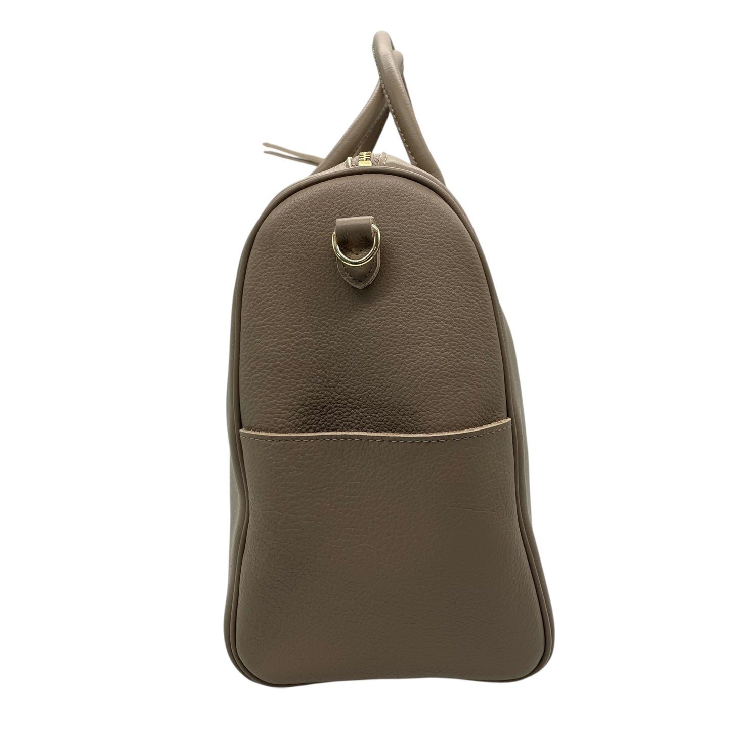 未使用級 ペルケ 2WAY ハンドバッグ ボストンバッグ ショルダーバッグ 牛革 オイルレザー オーク グレージュ テープショルダー ゴールド金具 手提げ 斜め掛け可 perche レディース Q