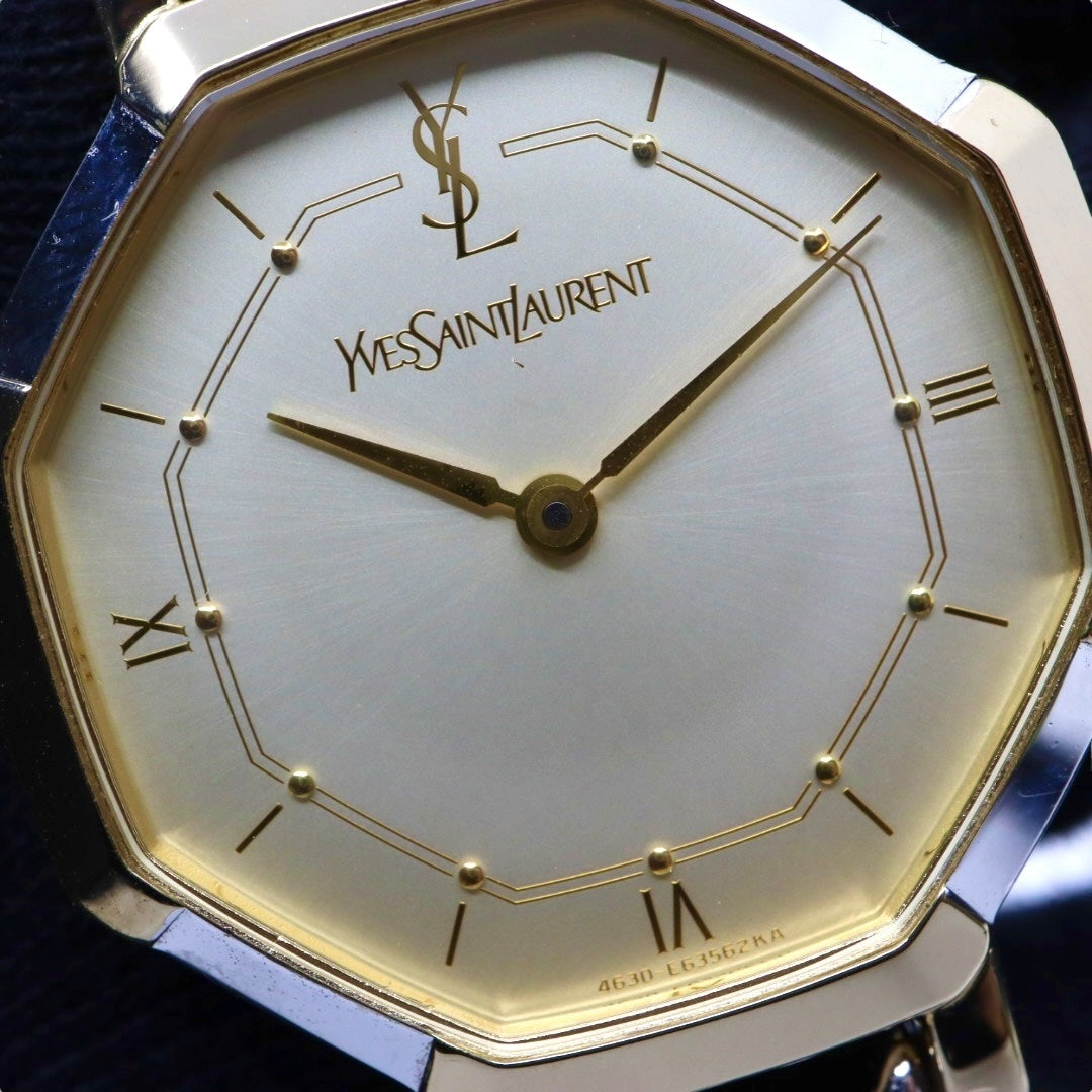 【新品同様/電池交換済】イヴサンローラン YSL 腕時計 4620-E62143 レディース クオーツ アナログ オクタゴン 八角形 ゴールド文字盤 コンビブレス ヴィンテージ クラシック エレガント ドレスウォッチ クリーニング済 G2