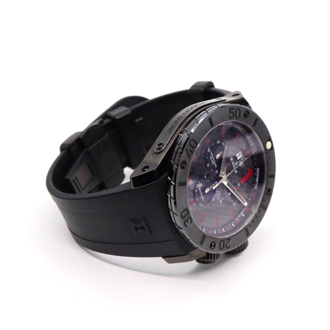 【新品同様/稼働品】エドックス EDOX クロノオフショア1 10020 メンズ腕時計 クオーツ クロノグラフ ビッグデイト カーボンダイヤル ブラック 300m防水 ダイバーズウォッチ パワーボート スイス製 スポーティ エレガント G7