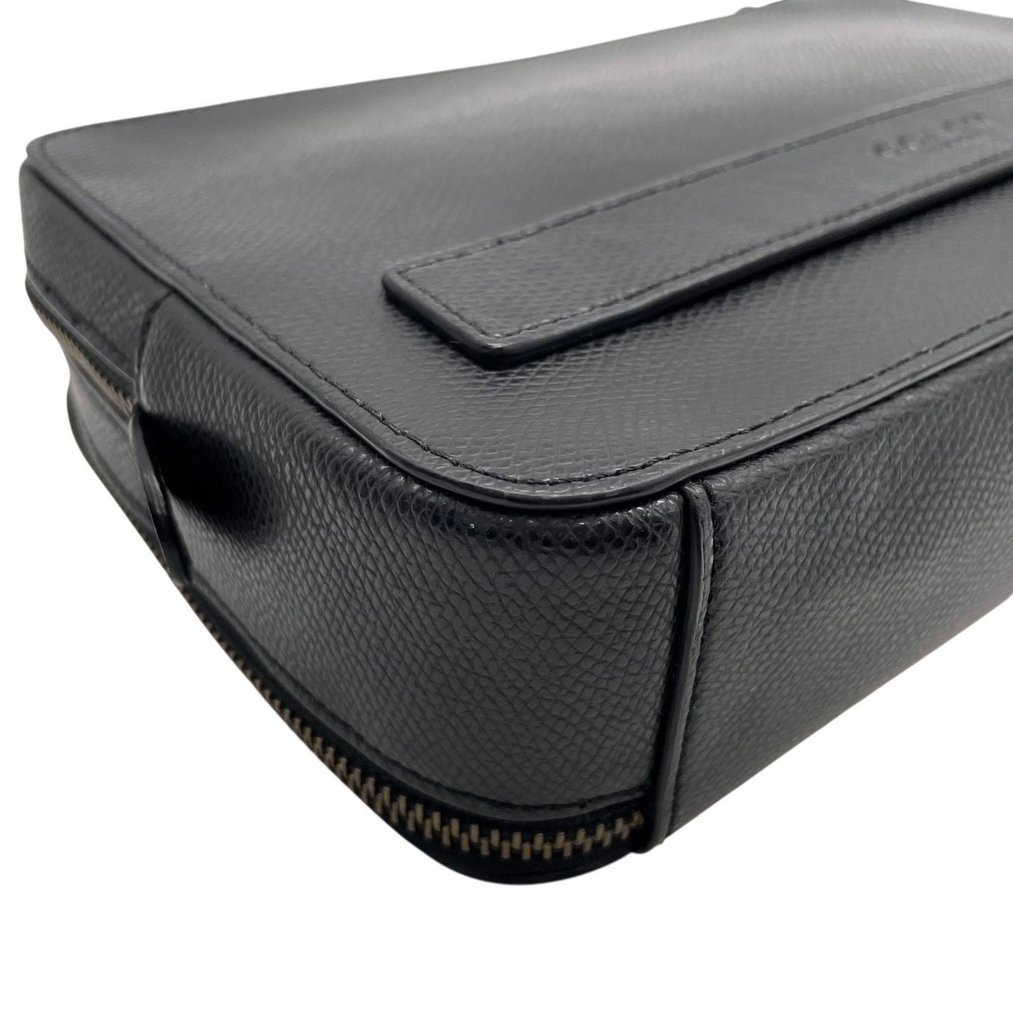 COACH コーチ クラッチバッグ セカンドバッグ F93555 黒 ブラック レザー ブラック金具 ロゴ型押し ストラップ付 メンズ U2