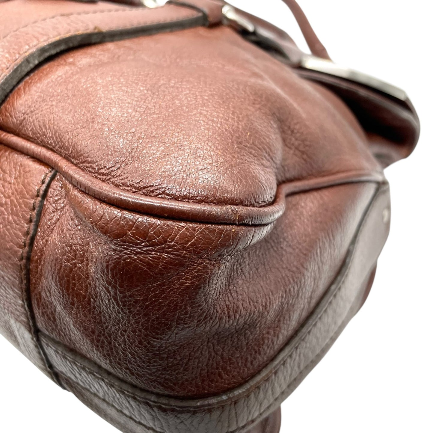 セリーヌ CELINE トートバッグ ハンドバッグ ロングハンドル フラップ 茶色 ダークブラウン レザー タッセル付き シルバー金具 K8