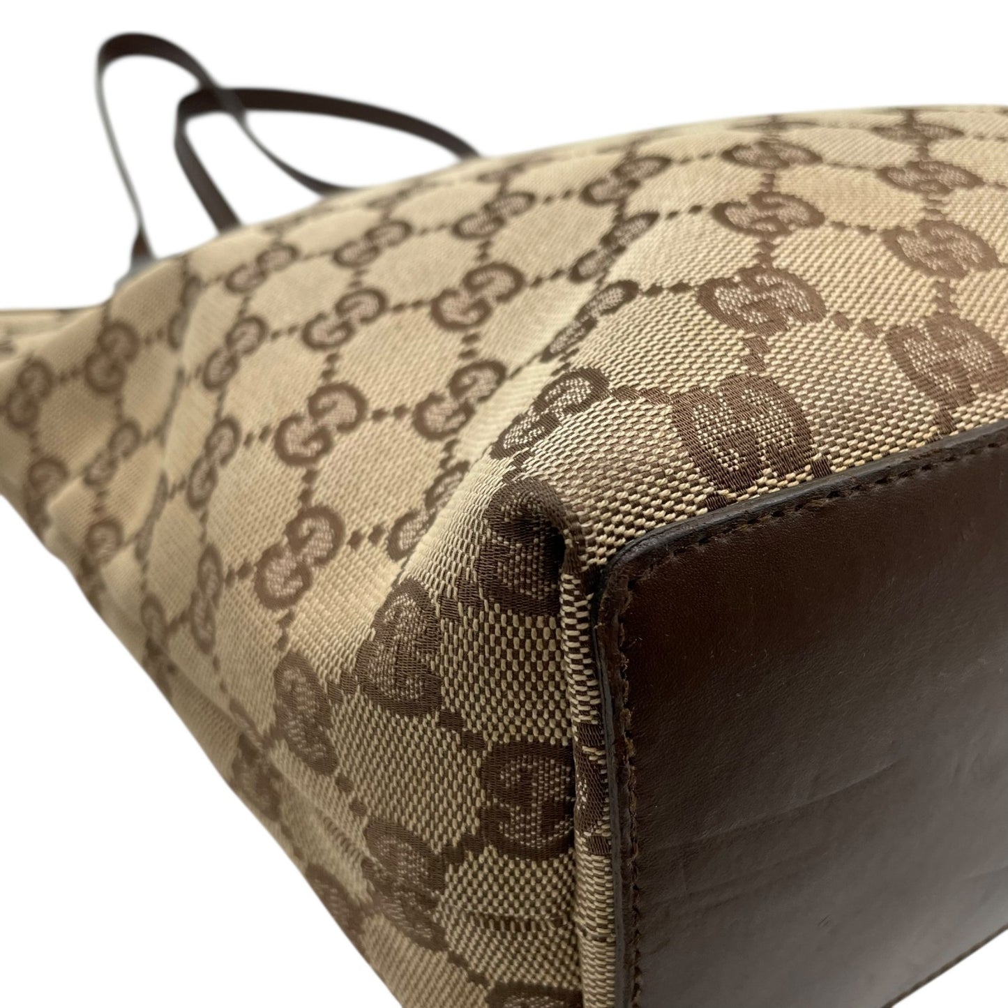 極美品 グッチ GUCCI トートバッグ ロングハンドル GGキャンバス ベージュ ブラウン レザー シルバー金具 ハンドバッグ K11