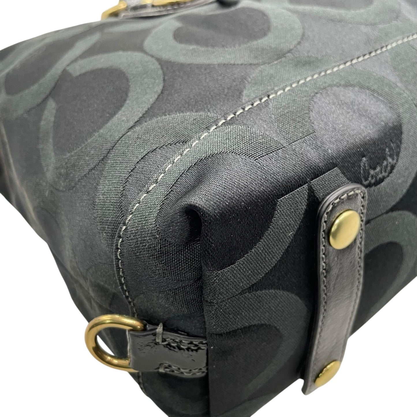 コーチ COACH 2WAY ハンドバッグ ボストンバッグ ショルダーバッグ 12947 シグネチャー 黒 ブラック ジャガード レザー 金金具 ゴールド金具 チャーム付き E5