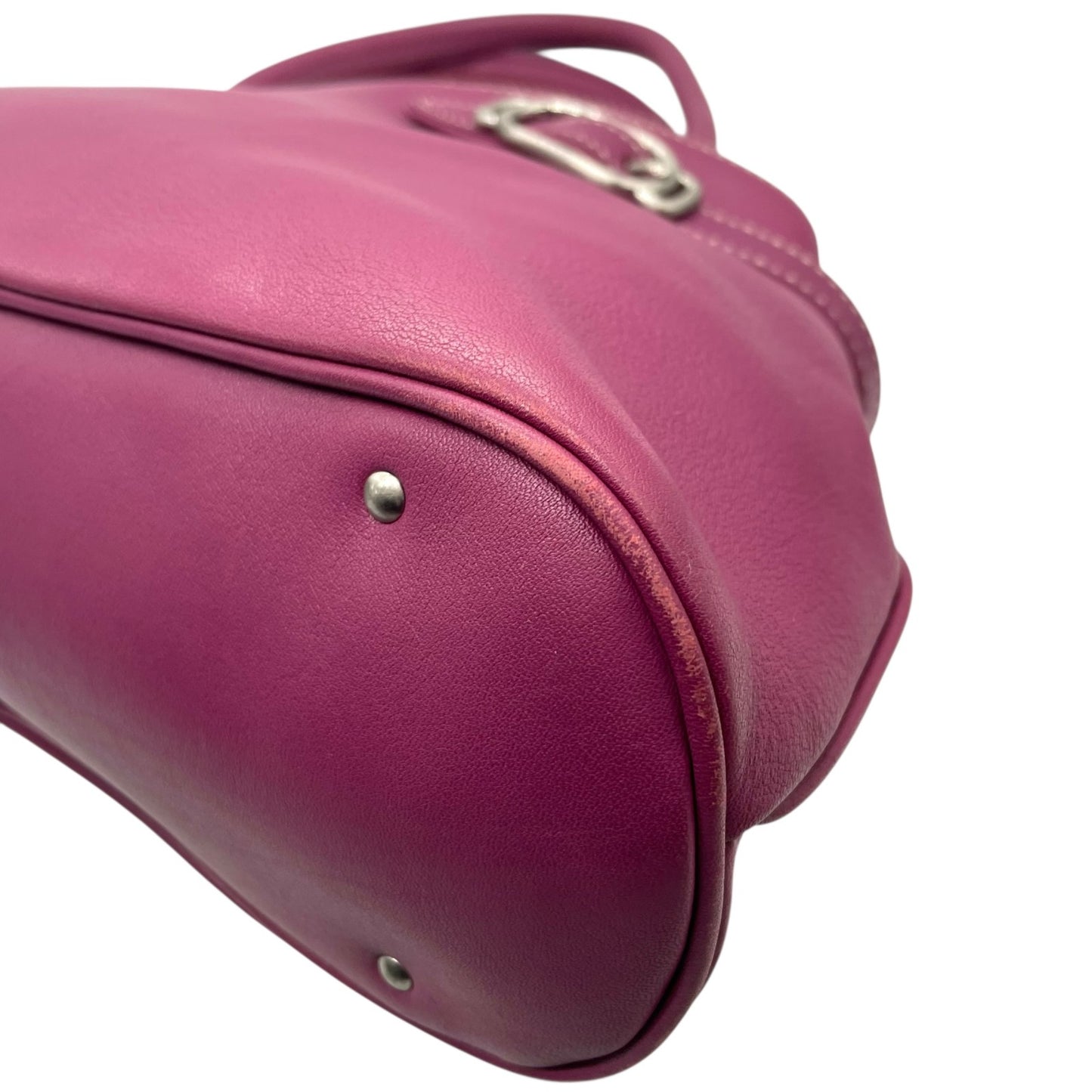 コールハーン COLE HAAN ハンドバッグ ロングハンドル レザー パープル ピンク シルバー金具 ステッチデザイン 上品カラー T3