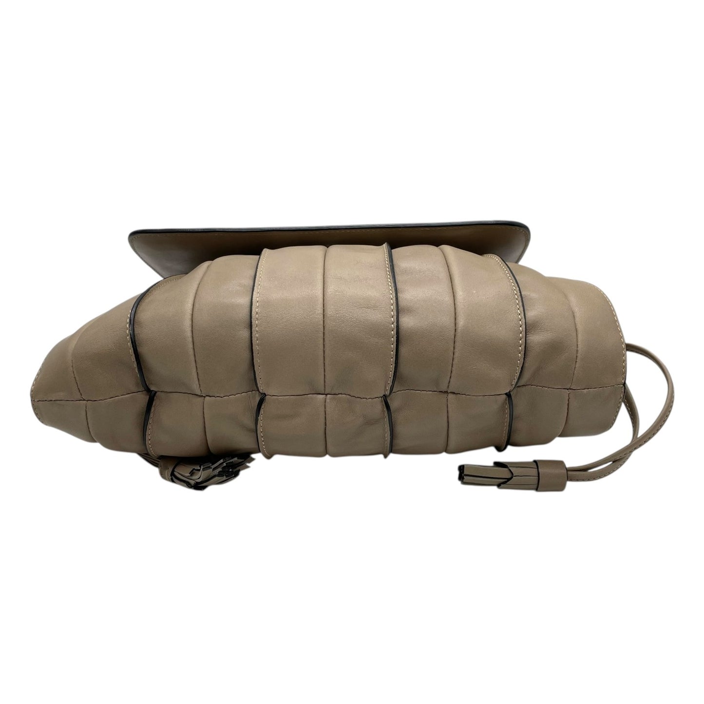 美品 ルポ LUPO ハンドバッグ グレージュ ベージュ レザー ショルダーストラップ付 肩掛け 2WAY フラップデザイン 上品カラー C6