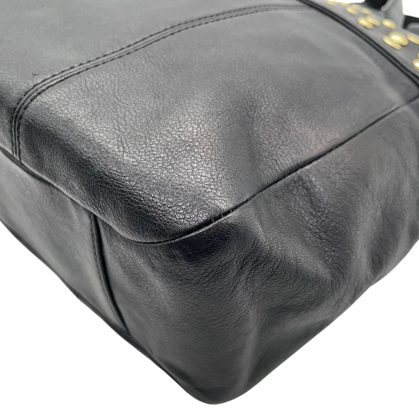 コーチ COACH ハンドバッグ ミニトート F15235 イーストウエスト ブラック レザー ゴールド金具 スタッズ ロゴチャーム付き レディース U17