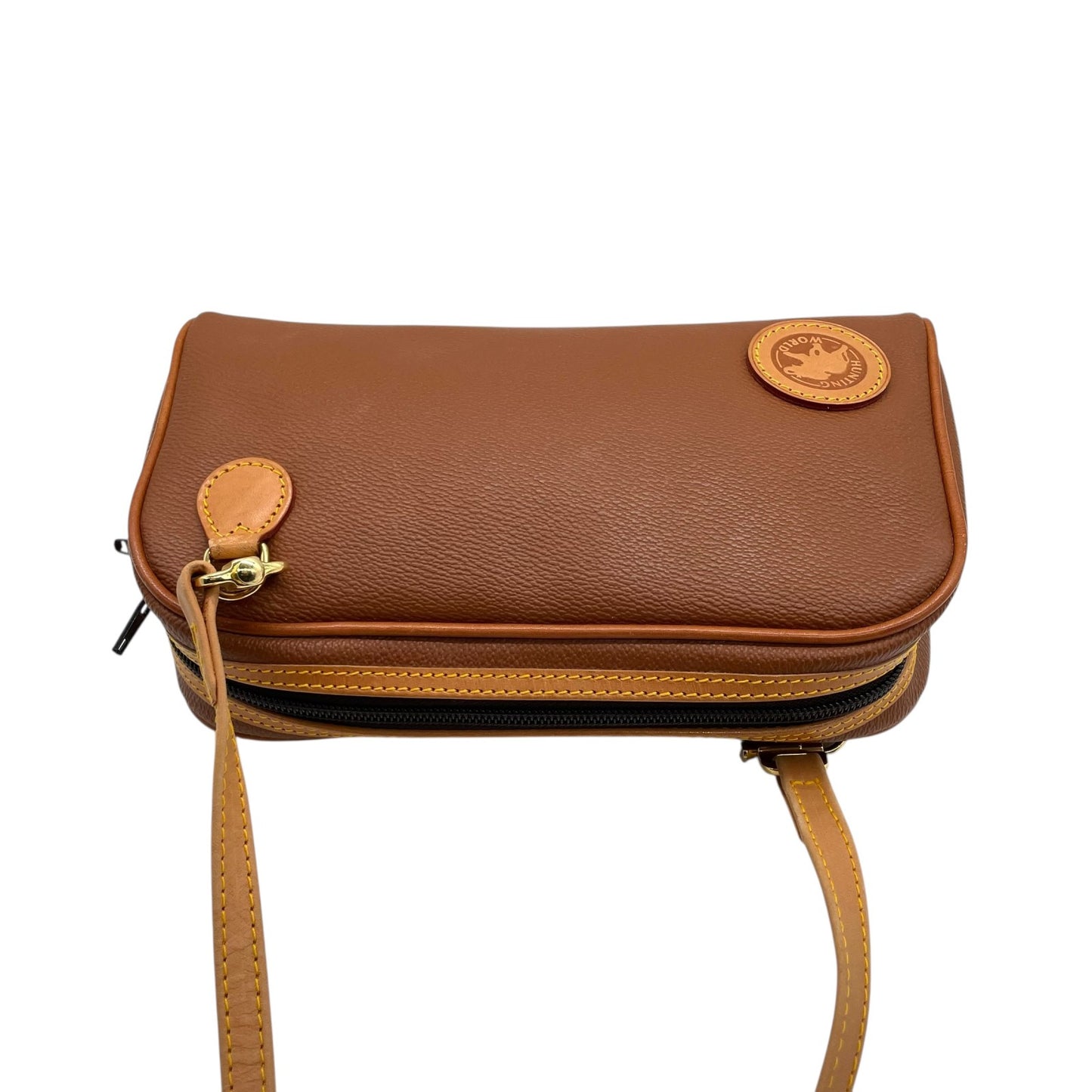 ハンティングワールド HUNTING WORLD ショルダーバッグ ブラウン 茶色 ロングハンドル レザー ロゴ型押し ミニバッグ 斜め掛け可能 メンズ レディース U17