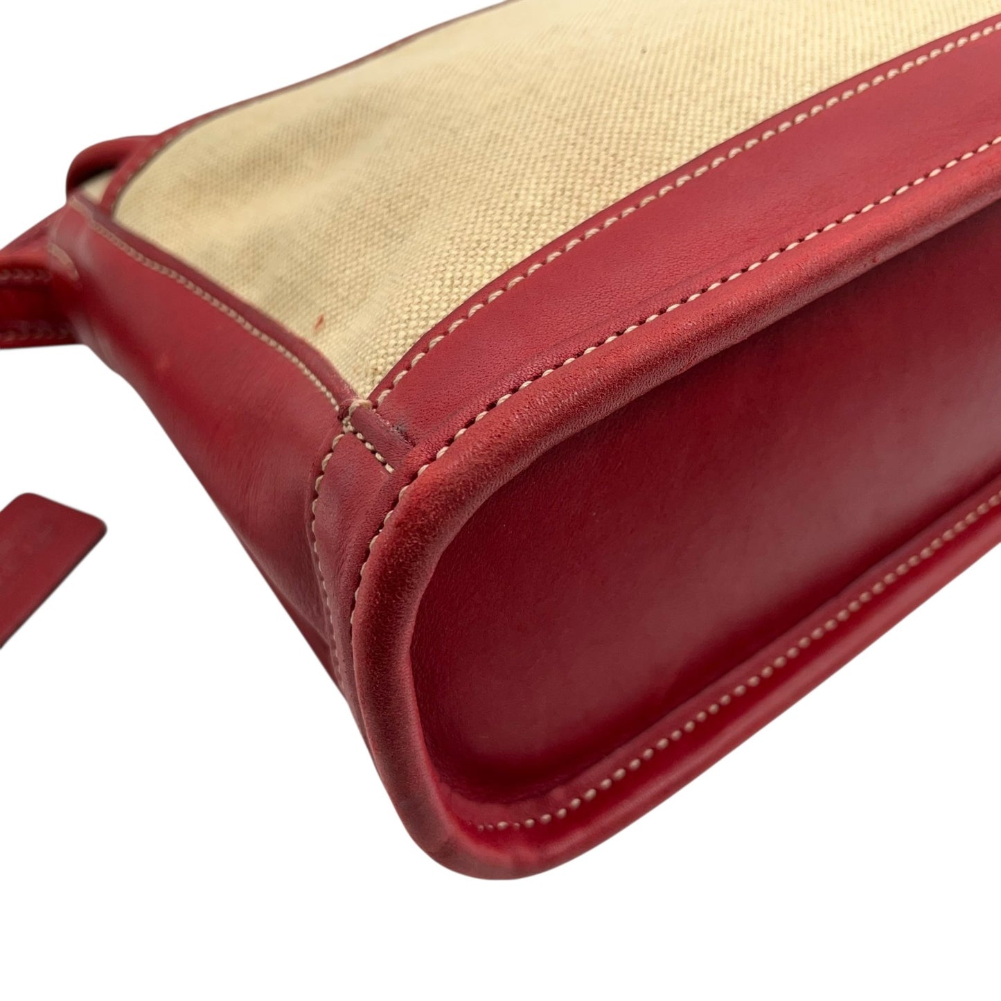 コーチ COACH キャンバス レザー ショルダーバッグ ワンショルダー 6114 ベージュ 赤 レッド フラップデザイン ロゴチャーム付き 上品カラー U17