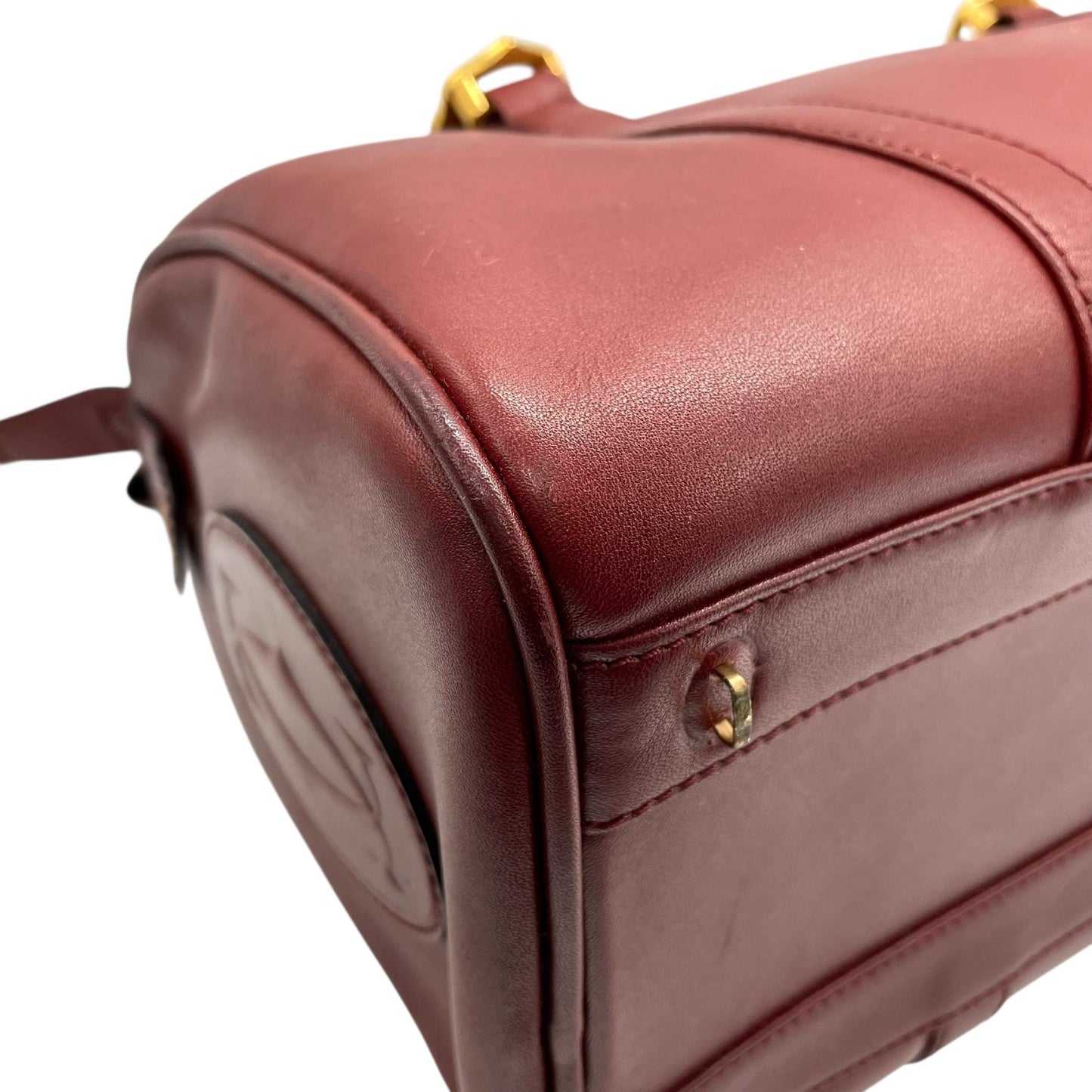 カルティエ Cartier マストライン ハンドバッグ ミニボストン ボルドー ワインレッド 赤 レザー ゴールド金具 2Cモチーフ 南京錠 レディース B