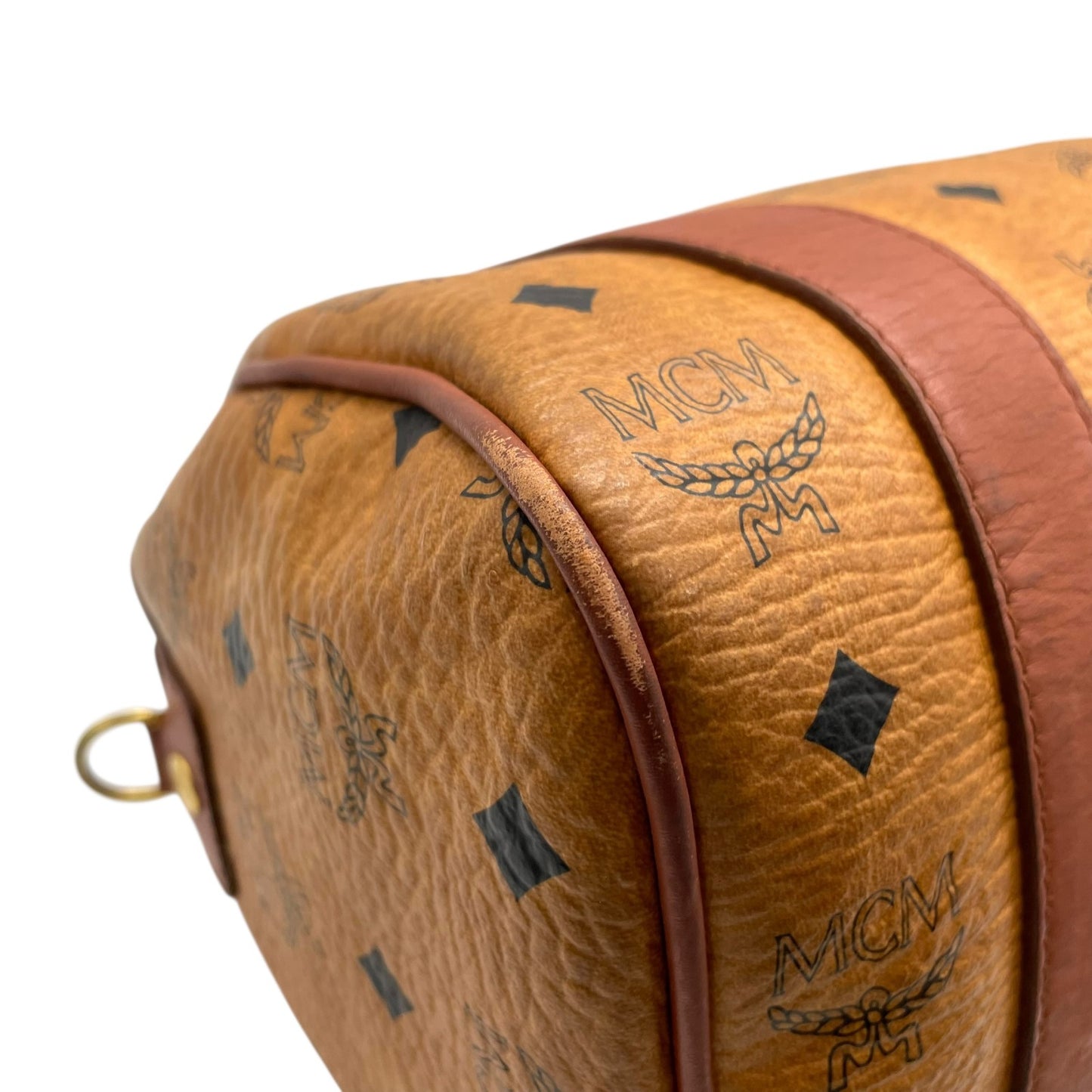 エムシーエム MCM ヴィセトス 2WAY ハンドバッグ ミニボストンバッグ ショルダーバッグ 茶 ブラウン コニャック レザー ゴールド金具 斜め掛け可 レディース C