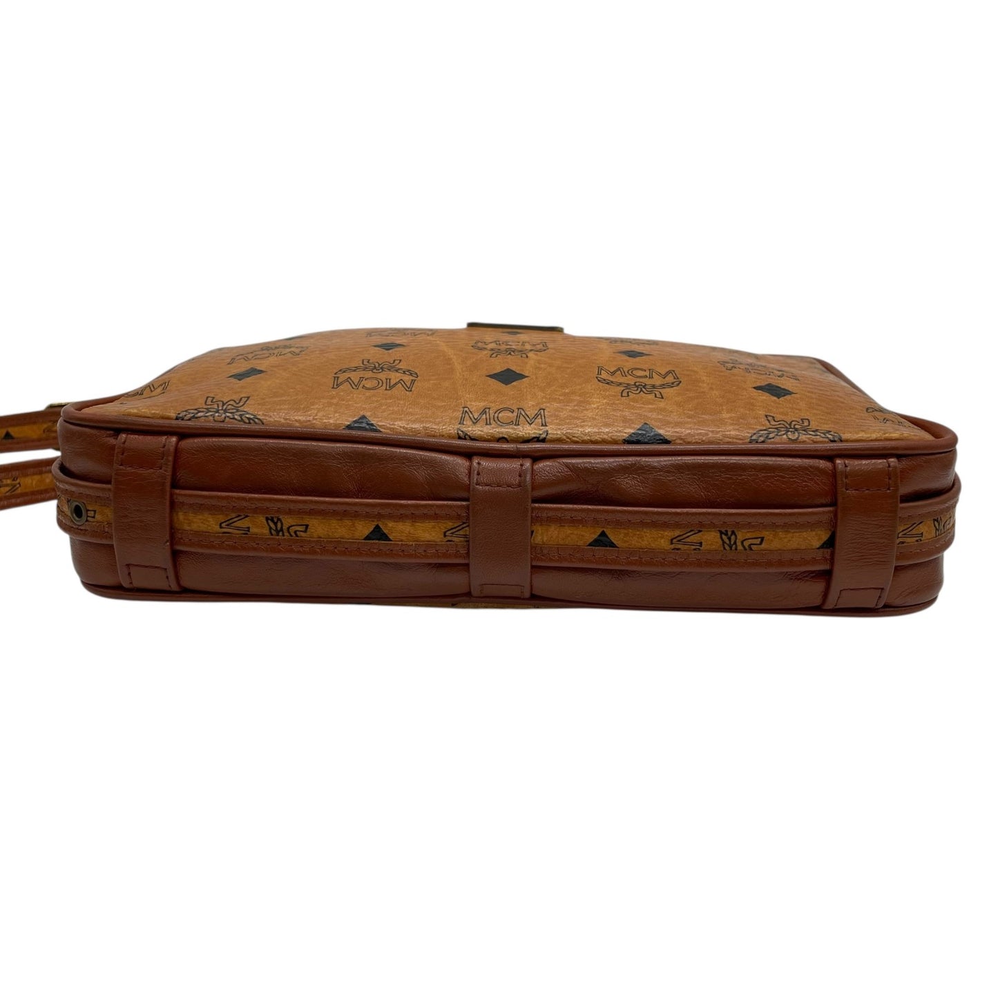 エムシーエム MCM ヴィセトス ショルダーバッグ ボディバッグ カメラバッグ 茶 ブラウン コニャック シグネチャー レザー ゴールド金具 斜め掛け可 レディース S12