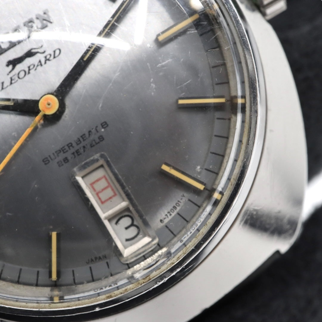 シチズン CITIZEN レオパード スーパー ビート8 自動巻き 腕時計 Ref.4-720431 1970年代 ステンレススチール ブルー×ゴールド レザー 23石 メンズ G4
