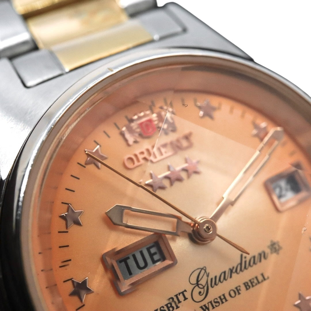 【美品】 ORIENT オリエント ガーディアン 自動巻き 腕時計 NQ1V-U0 オレンジ ゴールド ツートン ステンレススチール レディース G8