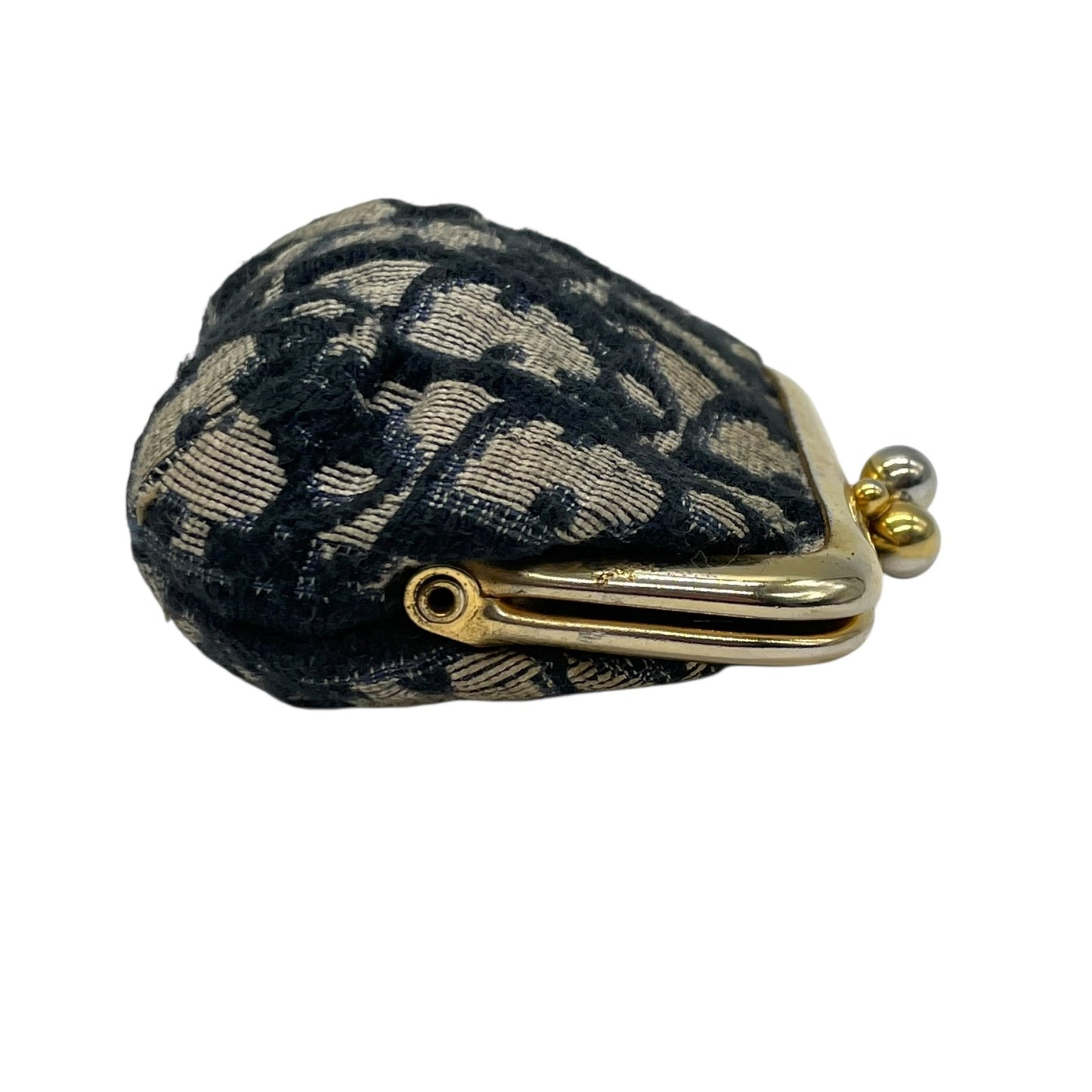 クリスチャン ディオール Christian Dior トロッター がま口 コインケース ネイビー ゴールド金具 金 ジャガード ヴィンテージ M3