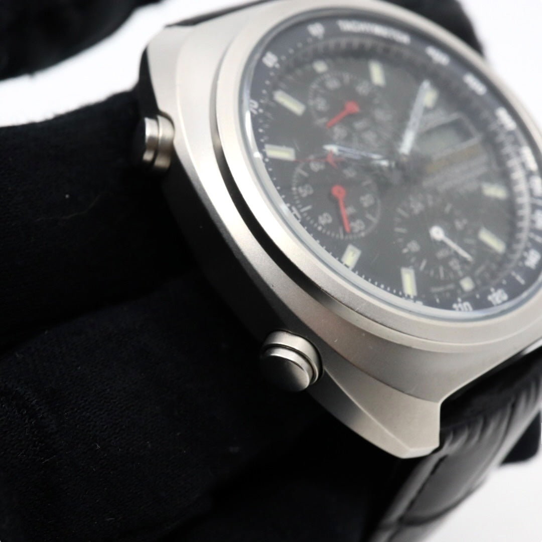 【稼働品】カシオ ティンバークルーザー TIC-100 腕時計 メンズ アナデジ クロノグラフ 20気圧防水 クオーツ ステンレス レザーベルト ブラック 黒文字盤 シルバー ヴィンテージ 希少 レトロ アウトドア G9