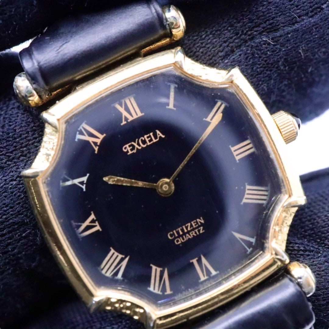 【稼働品/新品ベルト】シチズン エクセラ 腕時計 2200-221389 レディース クオーツ アナログ ローマンインデックス ブラック文字盤 ゴールド GP レザー ドレスウォッチ クラシック エレガント ヴィンテージ G9