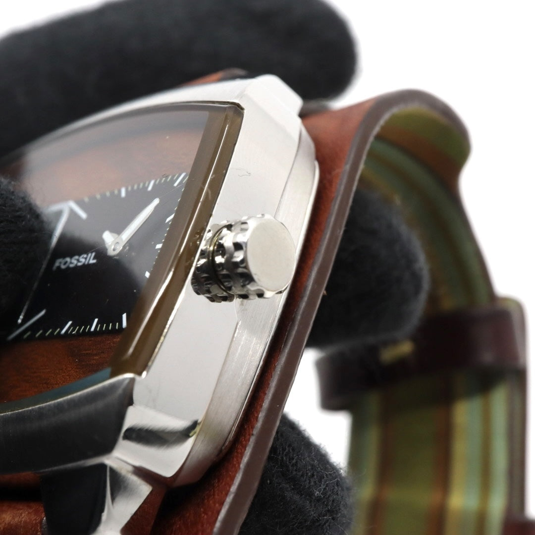 【美品/稼働品】フォッシル 腕時計 JR-9633 アナデジ ウッド調文字盤 カフレザー ワイドベルト ブラウン シルバー メンズ クオーツ ヴィンテージ レトロ 個性的 デザインウォッチ ストリート カジュアル G9