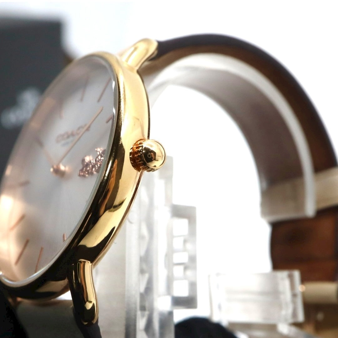 【美品】コーチ COACH 腕時計 レディース グランド GRAND ゴールド シルバー レザー 馬車ロゴ CA.158.7.34.2401 クォーツ アナログ 3針 ビジネス オフィス 通勤 通学 シンプル エレガント 上品 クラシック 純正箱付 G11