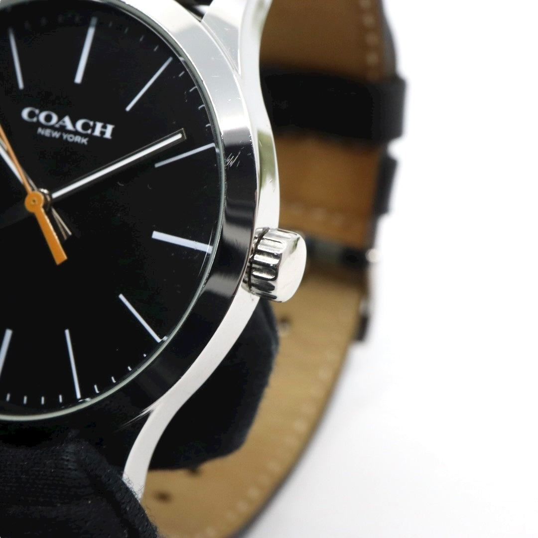 【美品】コーチ COACH 腕時計 メンズ チャールズ Charles ブラック シルバー マルチカラー ストライプ レザー CA.118.2.112.1537 クォーツ アナログ 3針 ビジネス カジュアル シンプル 個性的 希少 ビッグフェイス G11