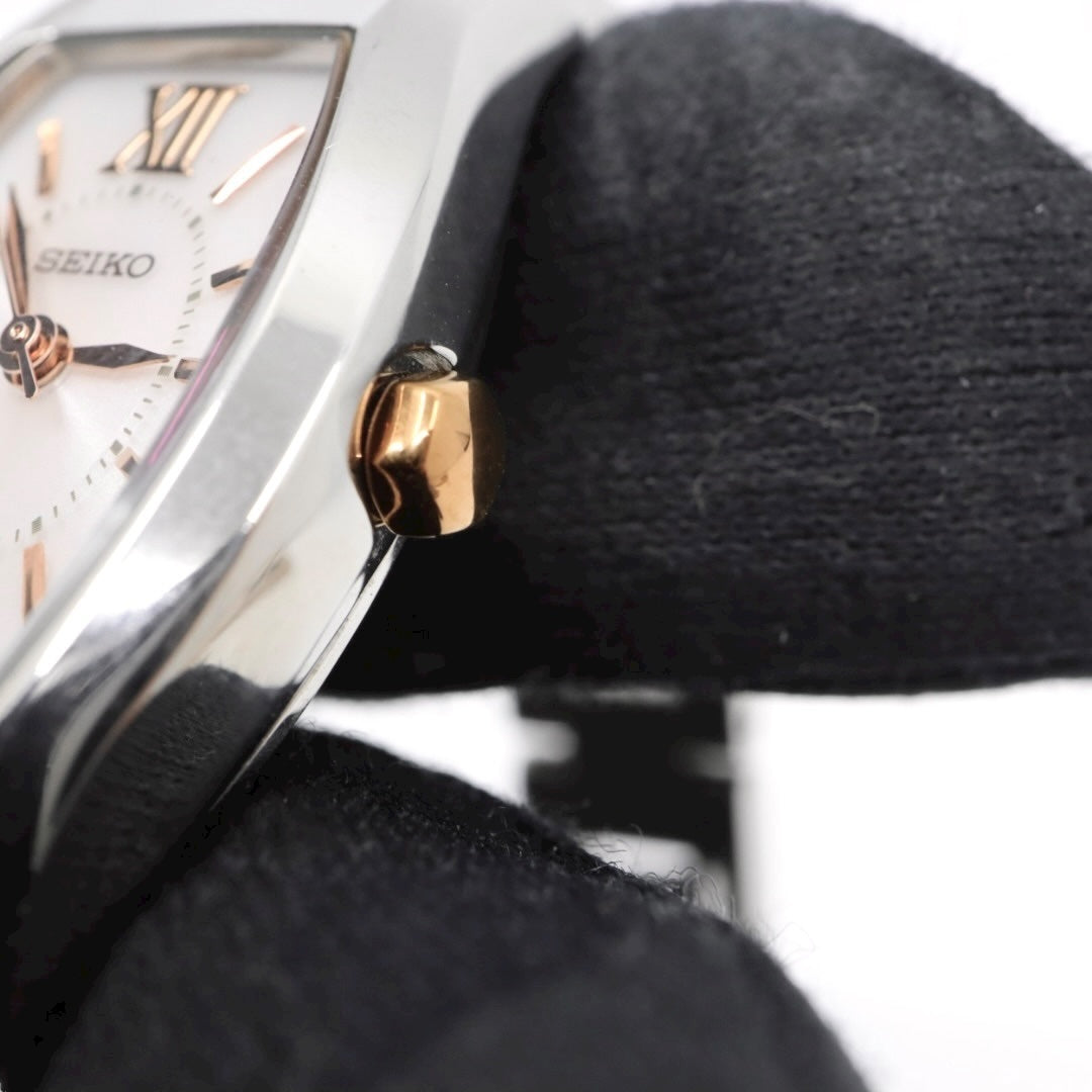 SEIKO セイコー ルキア LUKIA ソーラー V117 トノーケース ローマンインデックス ステンレススチール ピンクゴールドカラー針 レディース腕時計 G11