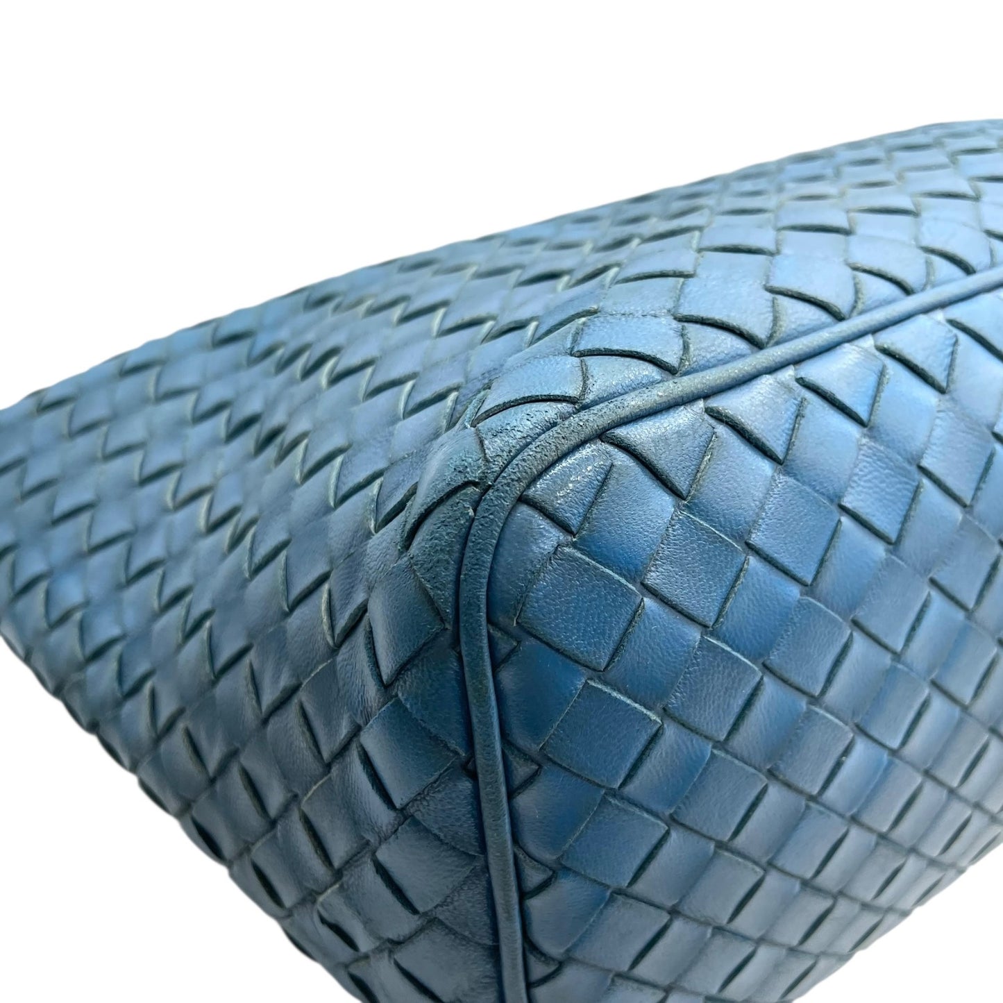 ボッテガヴェネタ イントレチャート ライトブルー レザー ハンドバッグ ショルダー ヴィンテージ 編み込み 革 旧ロゴ イタリア製 上品　k11