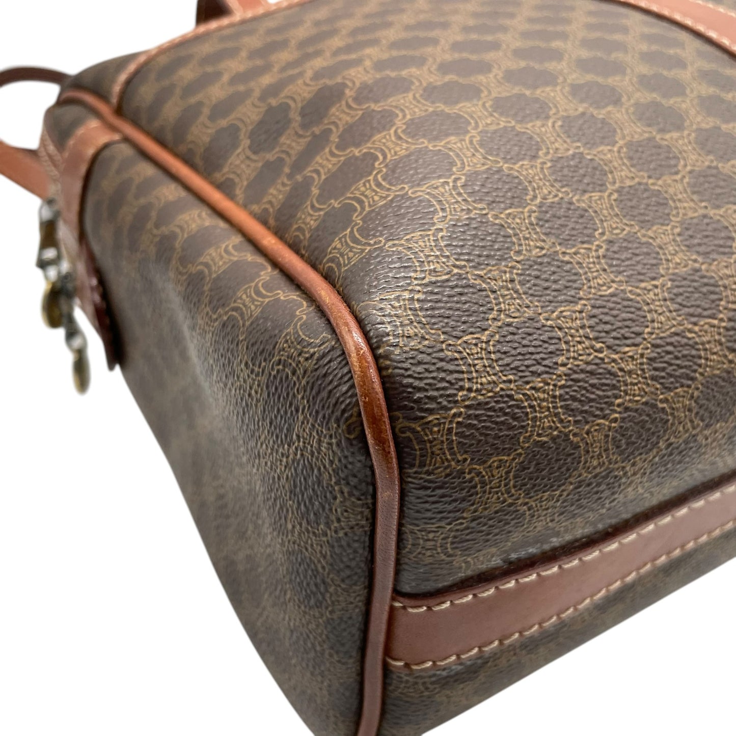 CELINE セリーヌ オールドセリーヌ マカダム柄 ハンドバッグ ショルダーバッグ ワンショルダー 肩掛け PVC レザー 本革 ブラウン 茶色 ゴールド金具 ファスナー開閉 ヴィンテージ K12