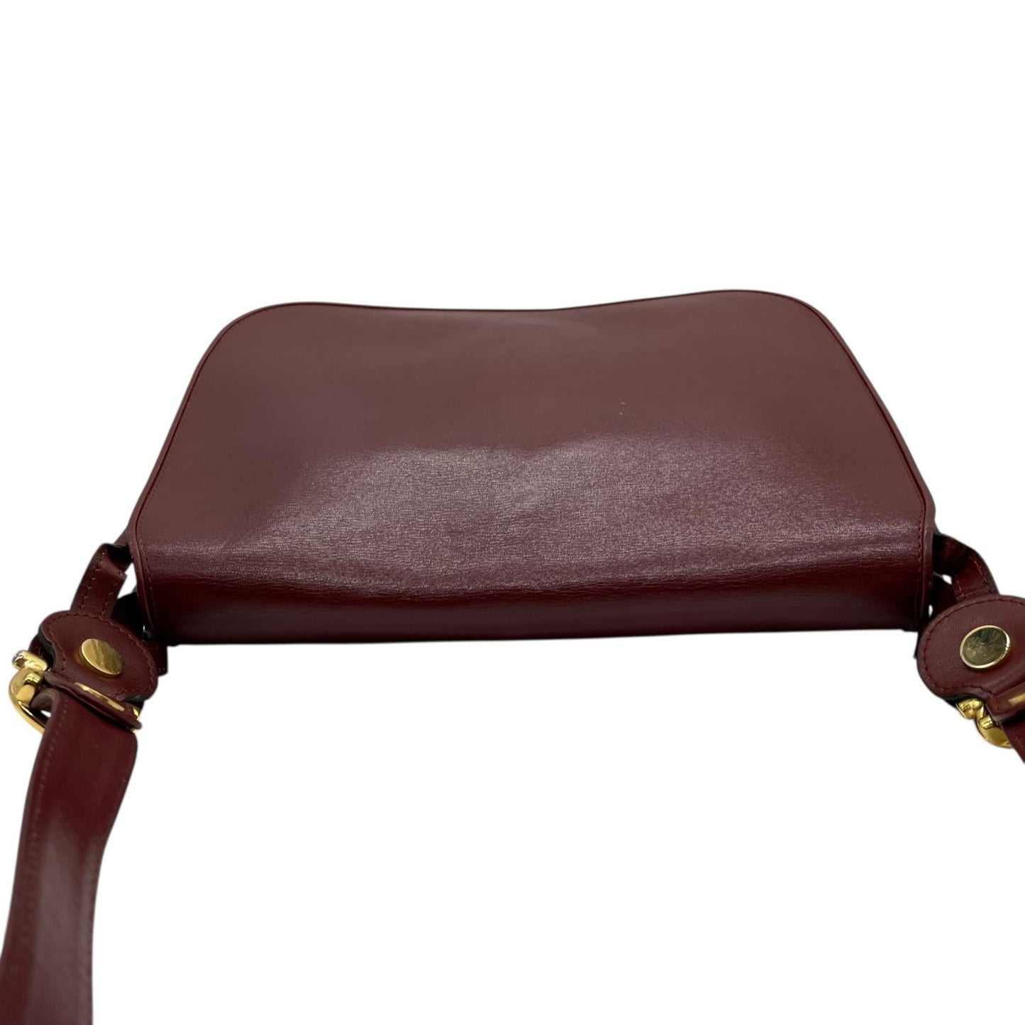 Authentic Cartier Must Line Shoulder Bag Crossbody Burgundy Wine Red Gold Hardware Leather Vintage Women's