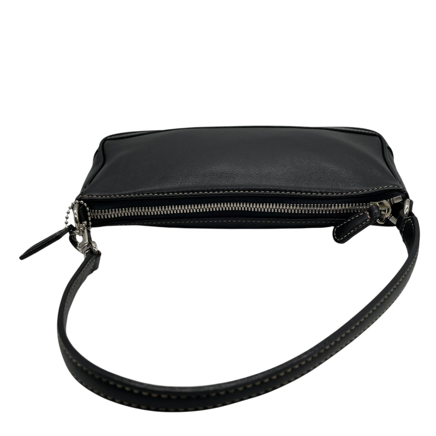 極美品 COACH コーチ アクセサリーポーチ ハンドバッグ ミニバッグ ブラック 黒 オールレザー 本革 7785 レディース ファスナー開閉 シルバー金具 K2