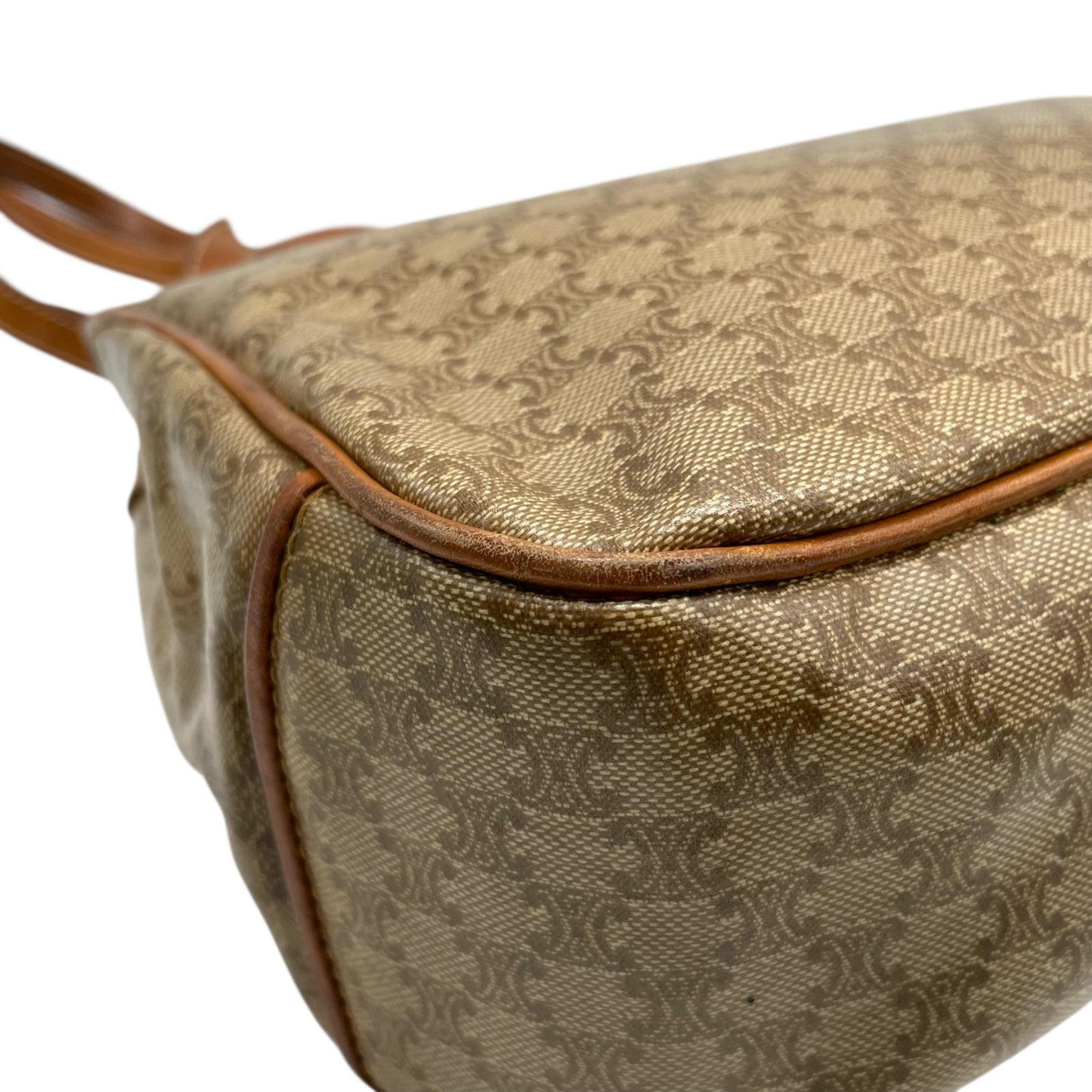 Authentic CELINE Macadam Trionf Shoulder Bag Beige Brown PVC Leather Gold Hardware Women's Flap