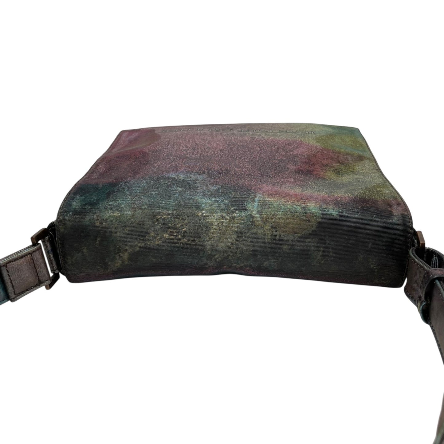 Authentic Jean Paul Gaultier V-Cyber Shoulder Bag Iridescent Green PVC Leather Bronze Hardware Unisex