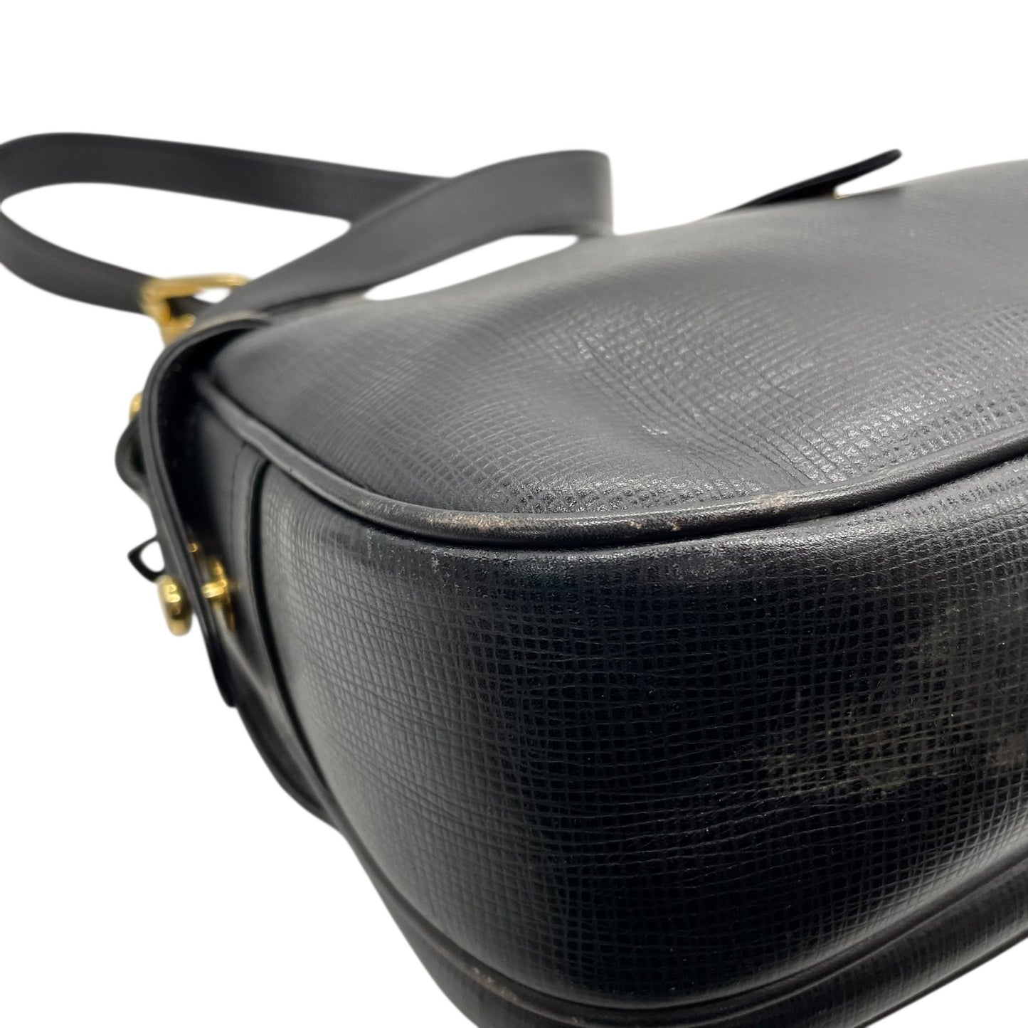 Authentic HUNTING WORLD Carryall Messenger Bag Shoulder Bag Black Leather Gold Hardware Women's Crossbody