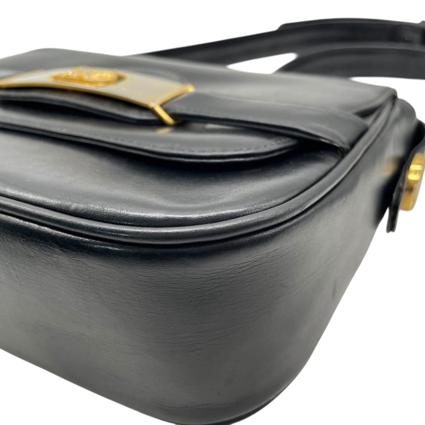 Authentic CELINE Shoulder Bag Black Leather Horse Carriage Gold Hardware Vintage Women's Crossbody