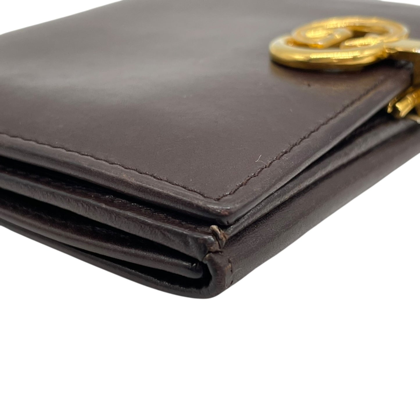 美品 GUCCI グッチ レザー 二つ折り財布 ボルドー ブラウン ゴールド金具 インターロッキング 035-904 ヴィンテージ レディース オールドグッチ M4