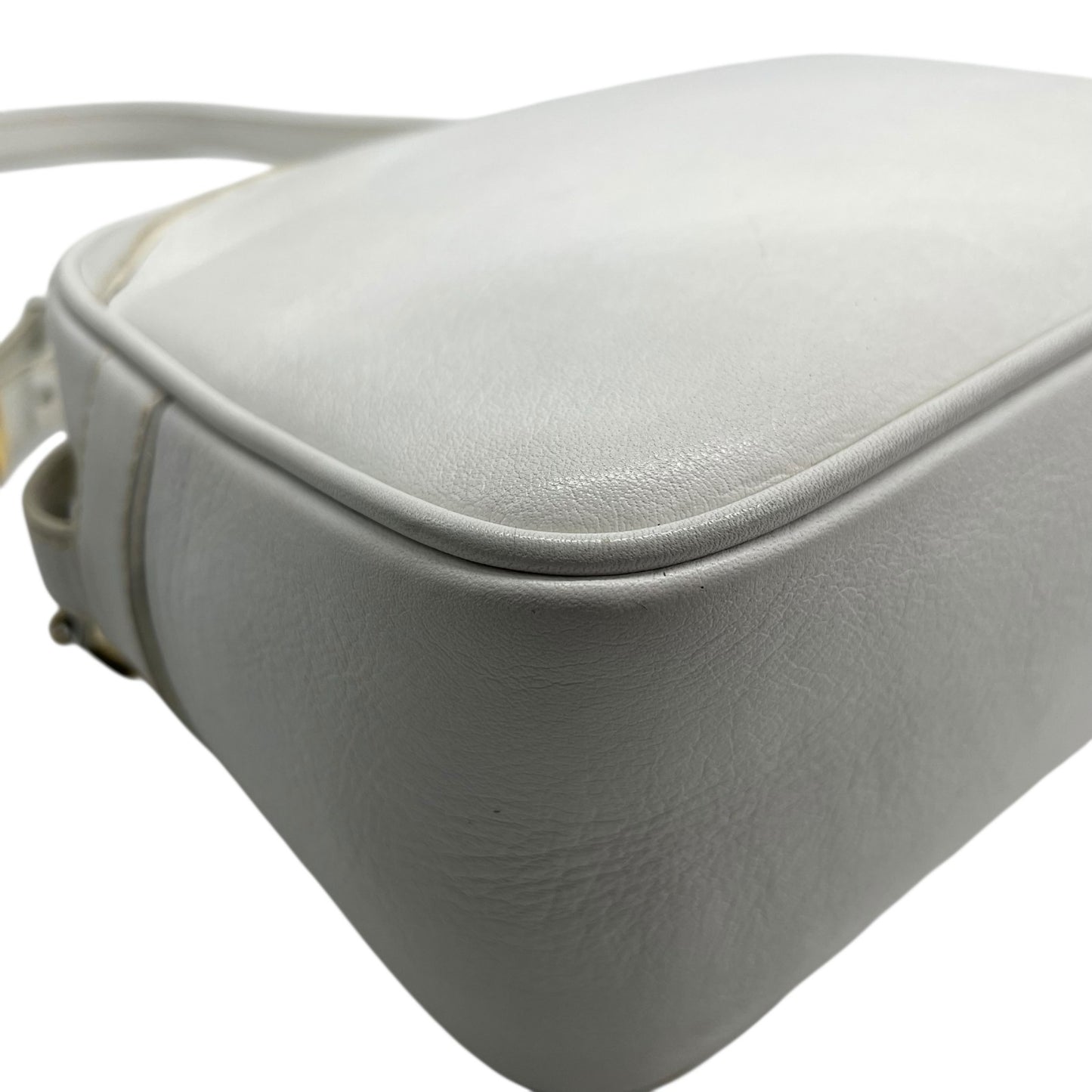 Authentic CELINE White Leather Shoulder Bag Trionf Camera Bag Gold Hardware Vintage Women's